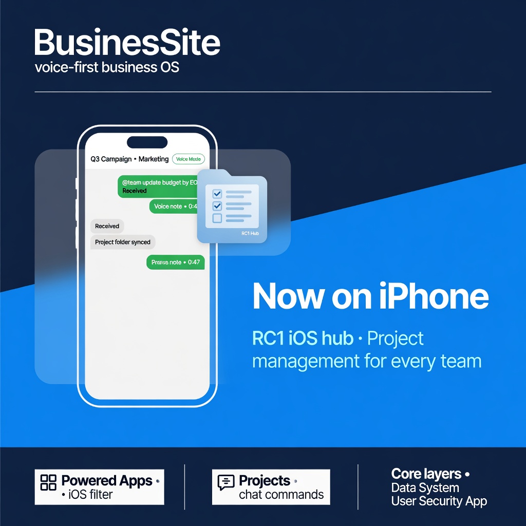 BusinesSite RC1 on iPhone and project management for core teams and businesses